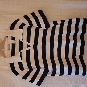 Liz Claiborne* Collared Top* Cotton*  Black/White Stripes* Sz XL